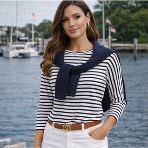 J. Jill Navy and White Striped Long Sleeve Tee